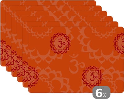 Placemat - Placemats kunststof - Zen - Patronen - Yoga - 45x30 cm - 6 stuks - Hittebestendig - Anti-Slip - Onderlegger - Afneembaar