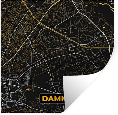 Muurstickers - Sticker Folie - Black & gold - Stadskaart - Plattegrond - Damme - Kaart - 100x100 cm - Plakfolie - Muurstickers Kinderkamer - Zelfklevend Behang XXL - Zelfklevend behangpapier - Stickerfolie