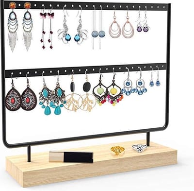 Jumada's - oorbellenrek - oorbellenhouder - oorbellen organiser - oorbellen houder - oorbeldisplay - van hout en metaal - Perfecte display voor al je favoriete sieraden - 27x22x7 cm - zwart!