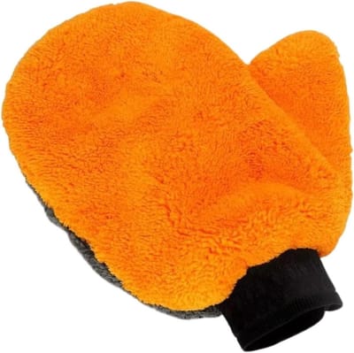 Autowashandschoenen Fleece - Dubbelzijdige Wanten - Auto Reinigen - Krasvrije Vuilopvang - 2 stuks - Oranje Grijs