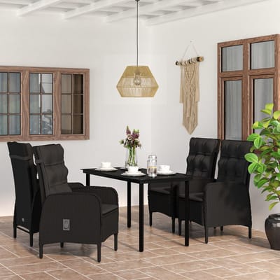 vidaXL - 5-delige - Tuinset - met - kussens - zwart
