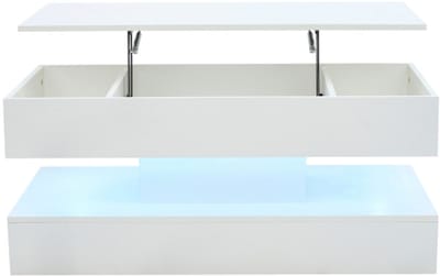 Gotagee Moderne salontafel met ledverlichting en verborgen opbergruimte - Bijzettafel met hydraulische lift, 100*50*42 cm, draagvermogen 50 kg