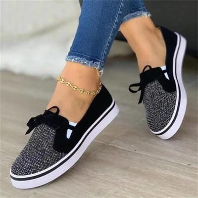 Baskets à lacets pour femmes, chaussures confortables et décontractées, idéales pour la marche, grande taille 35 noir