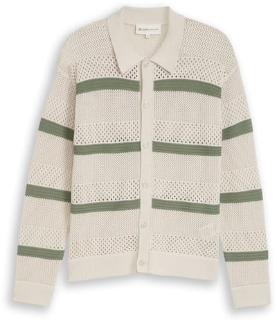 Tom Tailor Denim - Relaxed fit vest met gaatjespatroon - Maat XXL - sea spray white color block