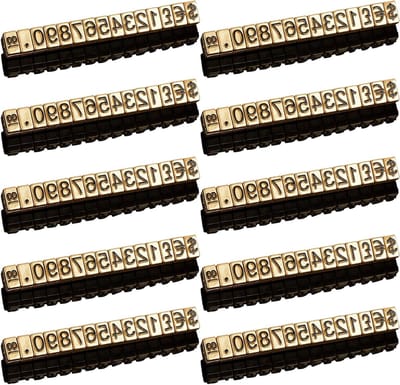 Digitale Prijslabels 5mm Hoog, 10 Stuks, Arabische Cijfers, Prijsdisplay Bord met Gouden Basis en Zwarte Tekst