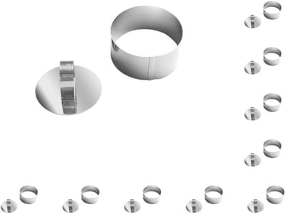 RVS Taartringen - Dessert Mousse Vorm - Gebak Vormgeven - Met Pusher Lifter - 10 Stuks - Zilver