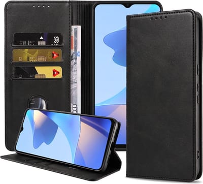 Smartphonica Telefoonhoesje geschikt voor Oppo A16 / A16s / A54 / A54s kunstleren Hoesje met Magnetische sluiting en Pasjeshouders Book Case met Klepje - Zwart geschikt voor Oppo A16;Oppo A16s;Oppo A54 4G;Oppo A54s