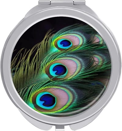 Make-up spiegel - Vanity Mirror - Dagelijkse make-up - Groene pauwenveer print - Compact formaat - Zilver
