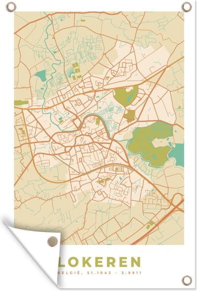 Muurdecoratie Vintage - Lokeren - Stadskaart - Plattegrond - Kaart - 120x180 cm - Tuinposter - Tuindoek