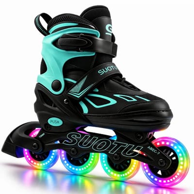 Suotu Skeelers - Inlineskates Verstelbaar - Skeelers meisjes en jongens - Maat: EUR 28-31 - Lichtgevende wielen - S79 - Groen/Zwart - S