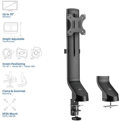 ACT Monitor Arm Office | 1 Scherm tot 34” | VESA | Kantelen - Roteren - Zwenken | Hoogte Verstelbaar | Ergonomisch | AC8321