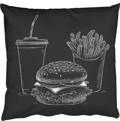 Sierkussens - Kussentjes Woonkamer - 50x50 cm - Hamburger - Friet - Frisdrank - Krijttekening