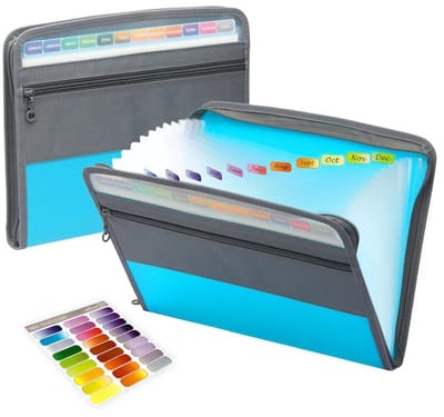 WiseGoods Premium A4 Projectmap Met Ritssluiting 13 Vakken - Uitvouwbare Documentenmap Met Tabs - Sorteermap Draagbaar - Blauw