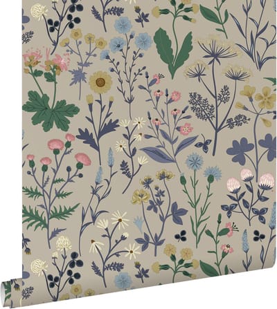 ESTAhome behang veldbloemen blauw en groen - 50 x 900 cm - 132227