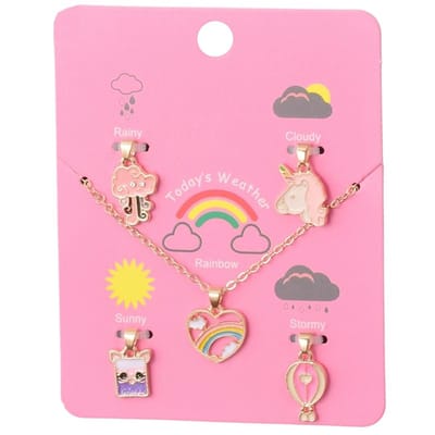Fako Bijoux® - Kinderketting Op Kaart Met Extra Bedeltjes - 42cm - 5 Bedeltjes - Serie 3