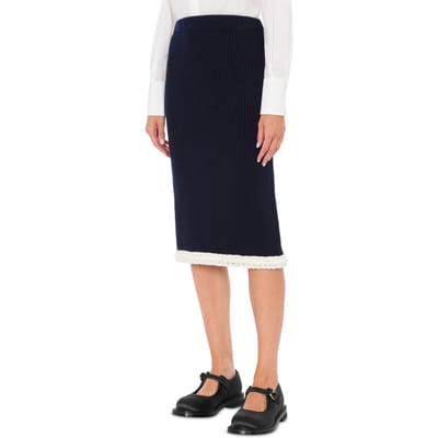 Moschino Superfine Lambswool Skirt Blue Size: 36 | Midi Skirts Outlet | Dames | Wit