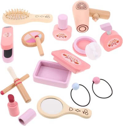 Houten Make-up Set - Speelgoed Cosmetica - Rollenspel Kinderen - Duurzaam Hout - 11 x 10.5 x 5 cm - Roze