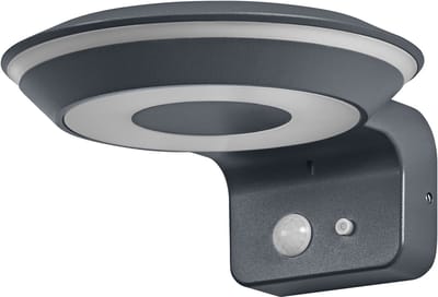 OSRAM ENDURA Style Glow solar wandlamp, twee afzonderlijk regelbare lichtringen, warm wit licht (3000K), geïntegreerde sensor, bruikbaar zonder stroom, IP44 bescherming, donkergrijs