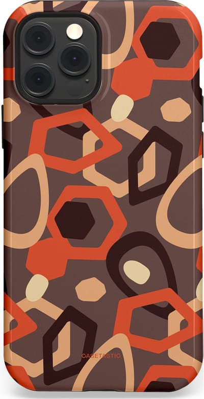 Casetastic hoesje geschikt voor Apple iPhone 12 / Apple iPhone 12 Pro - MagSafe - Dubbellaagse bescherming - Abstracte Retro Vormen - Fashion Case - Donkergrijs Terracotta Taupe
