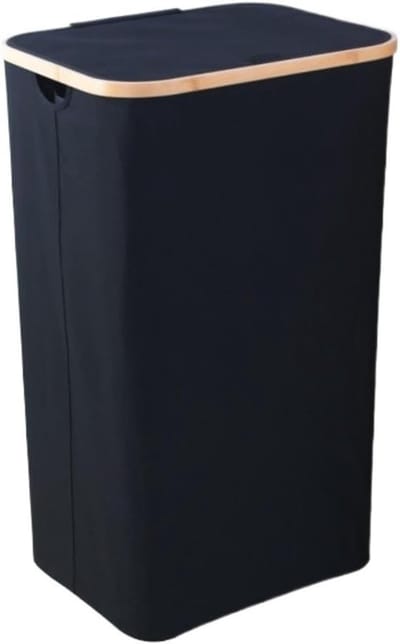 Opvouwbare Wasmand - Kledingmand Vuilnisbak - Kleding Opbergen - Met Deksel - 40x33x75cm - Zwart