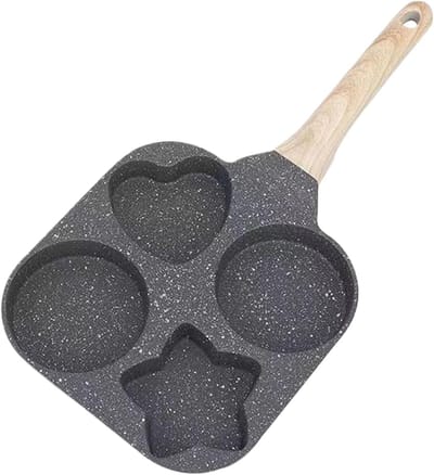 4-eier frituurpan - Ontbijtpan Omeletpan - Creatief Ontbijten - Vier Vormen Gaten - 18 cm - Zwart