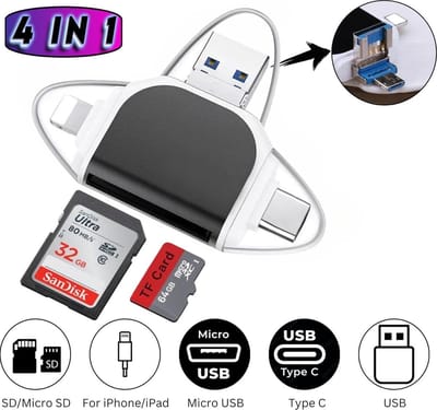 Kaartlezer SD Kaart 4 in 1 - Cardreader - SD Card Reader - Cardreaders - USB C - Geheugenkaartlezer - Card Reader - SD Kaart Lezer - SD Kaartlezer