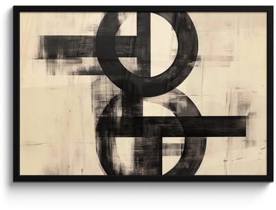 Poster in lijst - Fotolijst 90x60 cm - Posters - Cirkels - Balken - Zwart - Abstract - Posterlijst zwart - Decoratie - Wanddecoratie woonkamer - Muurdecoratie slaapkamer