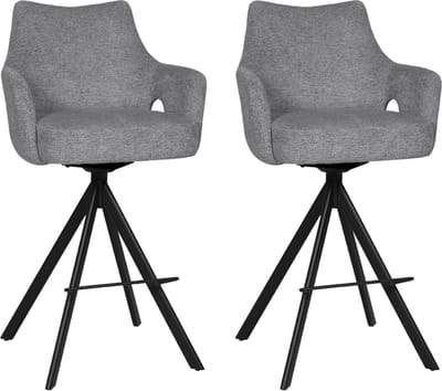 BukkitBow - Luxe Moderne Barkrukken - Set van 2 Stuks - Draaibare Zitting - met Voetensteun - Aragon Stof - met Metalen Onderstel - Grijs