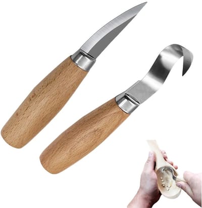 2 stuks - Houtsnijmes - houtsnijset - roestvrijstalen snijgereedschap - voor beginners, professionals - haakmes en slagmes - 152×23mm