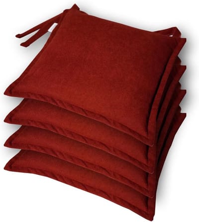 Set van 4 Stoelkussens met Banden - Velours-effect - 40x40 cm - Vuilafstotend - Baksteenrood