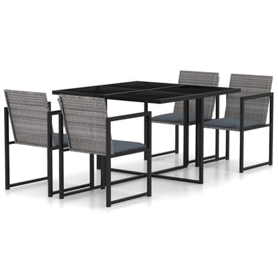 vidaXL - 5-delige - Tuinset - met - kussens - poly - rattan - grijs
