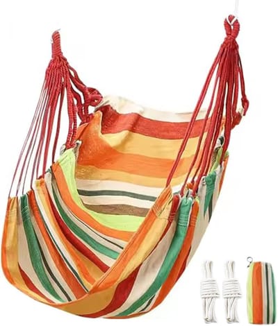 Hangstoel - Hangmat Stoel - Canvas - Voor Volwassenen en Kinderen - Met 2 Ophangtouwen en Opbergtas - Tot 150 kg - Geel