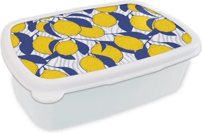 Broodtrommel Wit - Lunchbox - Brooddoos - Citroen - Zebra - Fruit - Patronen - 18x12x6 cm - Volwassenen