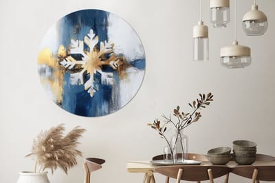 WallCircle - Wandcirkel - Muurcirkel - Abstract - Winter - Sneeuwvlok - Sneeuw - Goud - Aluminium - Dibond - 140x140 cm - Binnen en Buiten