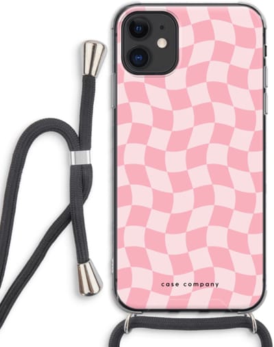 Case Company® - Hoesje met koord geschikt voor iPhone 11 hoesje met Koord - Grid Roos - Telefoonhoesje met Zwart Koord - Bescherming aan alle Kanten en Over de Schermrand