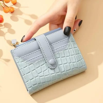 Dames Korte Portemonnee met Meerdere Kaartsleuven Mode Leer Effen Kleur Dames Clutch Krokodillenprint Waterdichte Kaarthouder gray