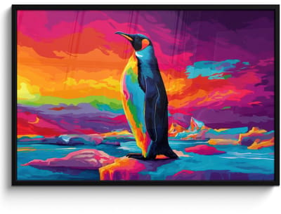 Poster in lijst - Fotolijst 120x80 cm - Posters - Ijsschots - Pinguïn - Abstract - Lucht - Posterlijst zwart - Decoratie - Wanddecoratie woonkamer - Muurdecoratie slaapkamer
