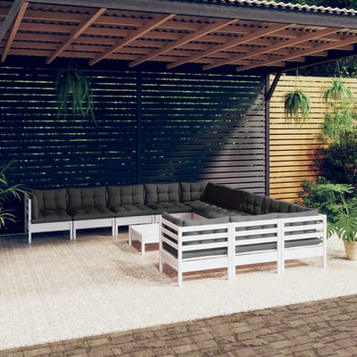 vidaXL - 12-delige - Loungeset - met - kussens - massief - grenenhout - wit