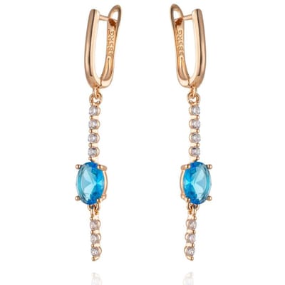 Boucles d'oreilles longues pendantes bleues en zircon naturel de luxe Mode Or Rose Accessoires en Cristal Pour Femmes Bijoux Quotidien beige
