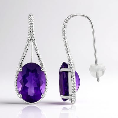 Cavill - Zilveren Oorbellen - 925 Sterling Zilver Gerhodineerd - 9,316 Karaat Zambia Amethist Ovaal - Elegante Paarse Edelstenen Oorbellen