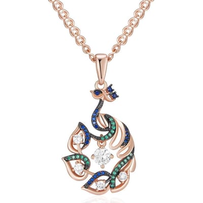 Collier Pendentif Paon en Zircon Naturel Vert Bleu Pour Femmes Plaqué Or Rose et Noir Bijoux Animaux Vintage beige