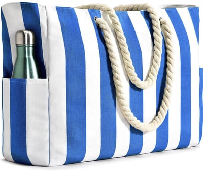 Grote gestreepte zwemtas voor dames, water- en zandbestendige strandtas, verdikte materiaal reistas voor bij het zwembad, geschikt voor droge en natte kleding en handdoeken, 50 * 12 * 38 cm, Stijl 1