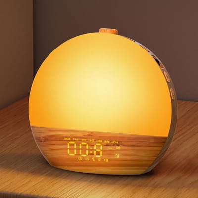Wekker met Zonsopgang Simulatie - Wake Up Light - Rustig Wakker Worden - 25 Slaapgeluiden - Instelbare Helderheid - Houtnerf