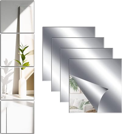 Set van 4 Zelfklevende Spiegeltegels 30 x 30 cm - Decoratieve Wandspiegels van Acryl, Makkelijk te Bevestigen, Perfect voor DIY Projecten en Interieurdecoratie