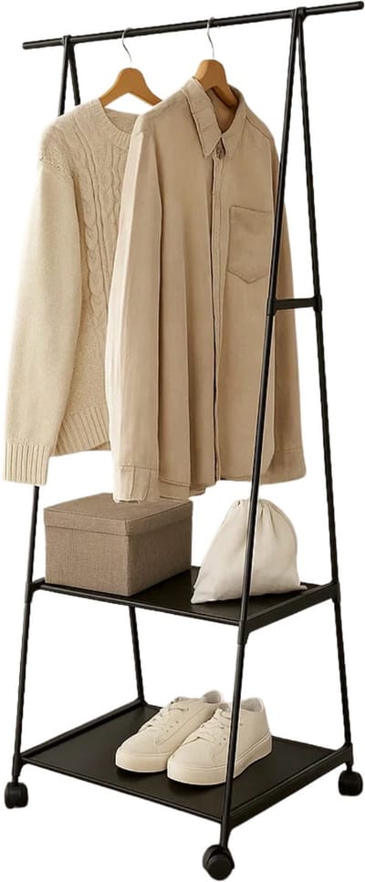 Lomera Kledingrek Met Leggers - Verrijdbaar Kledingrek - Metalen Kledingrek - Zwart Kledingrek - Verstelbaar Kledingrek - Non-Woven Planken - Kledingrek Met Rem - Kledingrek - Lichtgewicht Kledingrek