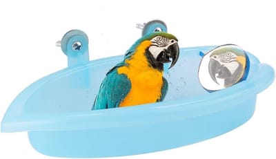 Hanging Bird Bath met Spiegel voor Vogels - Dierenspeelgoed, Vogelaccessoires en Badbox - Blauw
