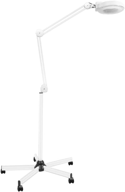 NordHaus Vergrootlamp Staand - Loep Lamp met LED - Salonlamp - 5X Vergroting & Verrijdbaar - Lens 12,5 cm - Wit