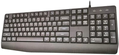 Toetsenbord –USB Toetsenbord – QWERTY (US) – 13 Multimedia-toetsen – 1,4 m kabel – Zwart – Comfortabel en duurzaam toetsenbord voor thuis en kantoor, geschikt voor Windows en Mac, plug & play, met extra sneltoetsen voor efficiënt gebruik.