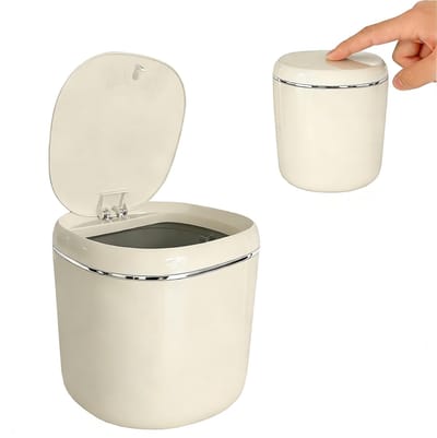 JeiibrZui Mini Mülleimer Met Drukdeksel - 2,3 Liter - Compacte Tafelprullenbak Voor Badkamer Slaapkamer Kantoor - Crèmewit - Hygiënisch Afvalbeheer