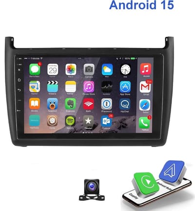 ESSGOO Autoradio met Draadloos Carplay en Android Auto - Geschikt voor Vw Polo 6R 6C 2009-2017 - radio met navigatie - Android 15 - 2+32GB - 2009 2010 2011 2012 2013 2014 2015 2016 2017 - Bluetooth & Wifi USB & FM RDS & 2 DIN & Achteruitrijcamera